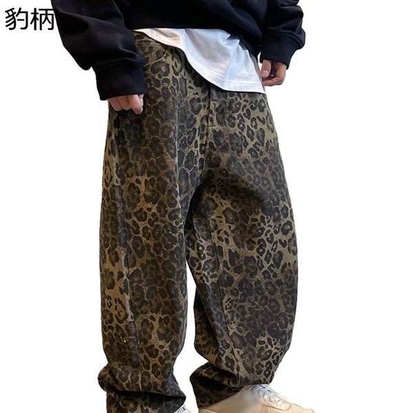 メンズパンツ レオパード柄 ゆったり オーバーサイズ ワイドパンツ