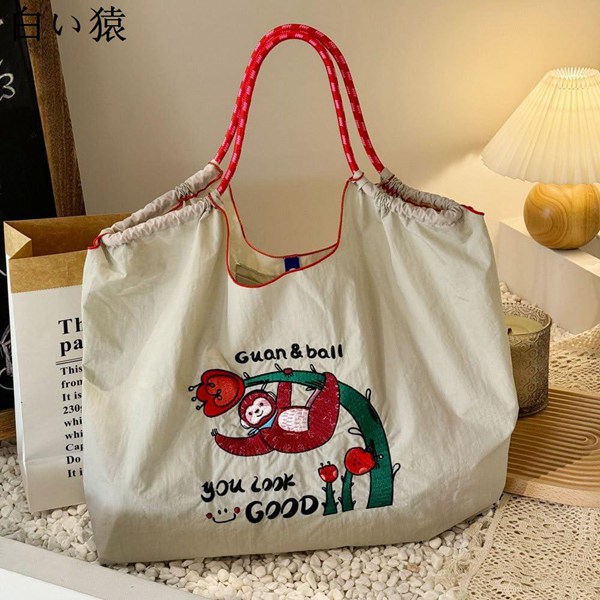 エコバッグ トートバッグ 刺繍 大容量 ショルダーストラップ