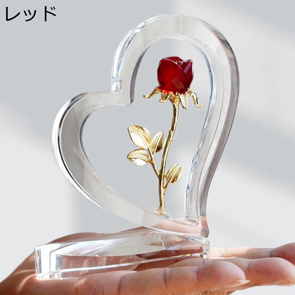 k9クリスタル 水晶造花 ハート 薔薇 バラ ローズ スタンド 水晶置物