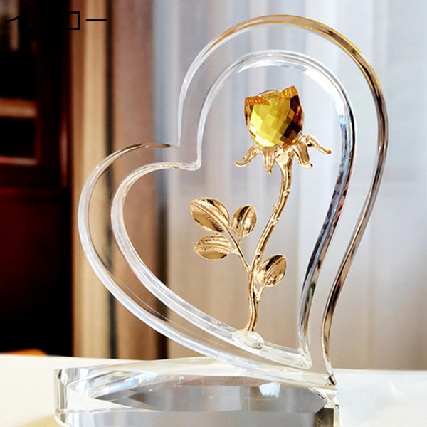 k9クリスタル 水晶造花 ハート 薔薇 バラ ローズ スタンド 水晶置物