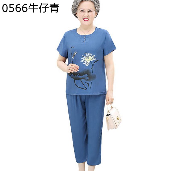 上下セット Tシャツ 半袖 プルオーバー 婦人ブラウス 荷柄 中華風 イージーパンツ 9分丈 高齢者 おばあちゃん シニア ママ 婦人用 上下セット Tシャツ 半袖 プルオーバー 婦人ブラウス 荷柄 中華