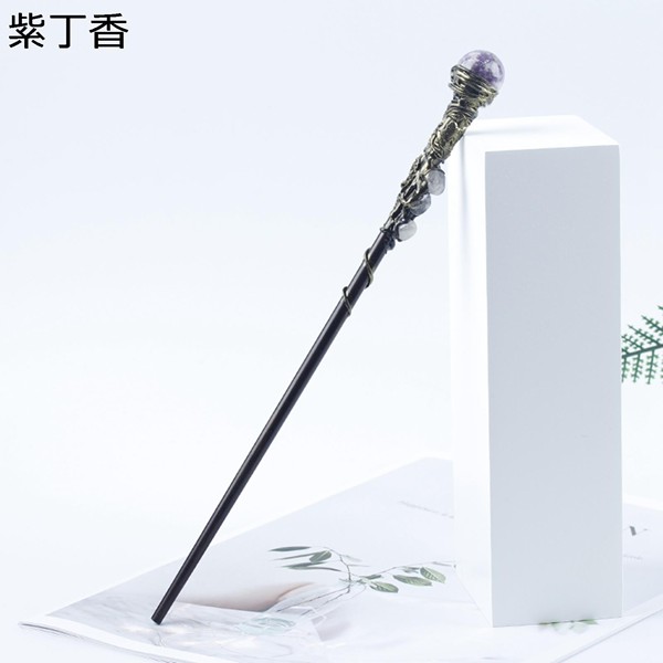 天然水晶 ステッキ 魔法の杖 26cm 木製 さざれ石 クリスタル