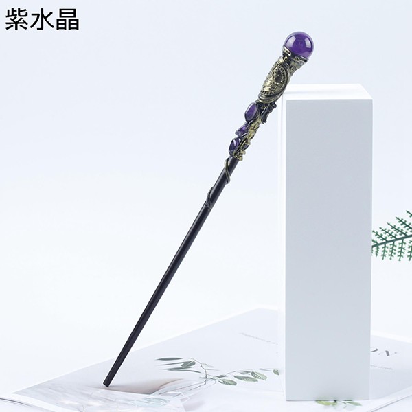 天然水晶 ステッキ 魔法の杖 26cm 木製 さざれ石 クリスタル