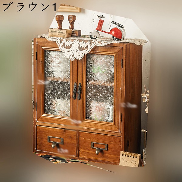 卓上収納ボックス 引き出し 小物収納 アンティーク 木製 ミニ卓上キャビネット 透明窓の設計 小物収納ボックス 多機能 大容量 卓上収納_2