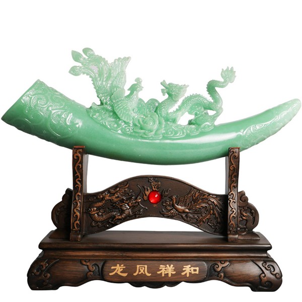 風水置物 龍 象牙 龍の置物 緑 樹脂工芸品 招財 財運 金運アップ