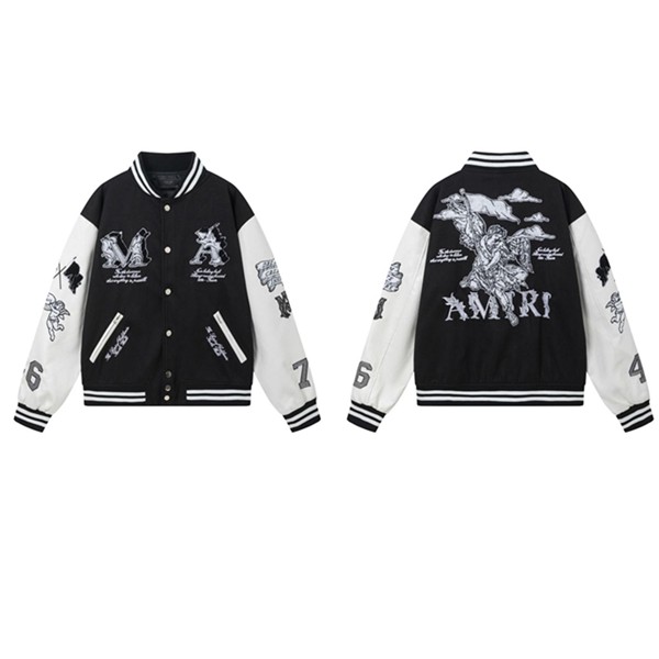 メンズ スタジャン 天使柄 レディース スタジアムジャンパー PU革袖