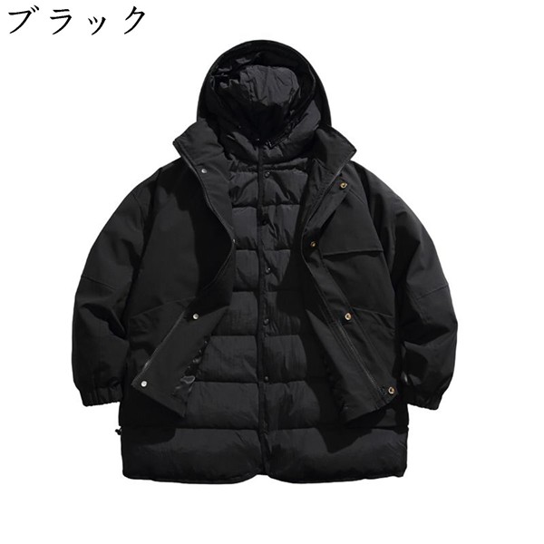 3-in-1ダウン ダウンコート レディース メンズ 冬服 日系 ヴィンテージ 無地 カジュアル フード付き ゆったり おしゃれ 防風性_1