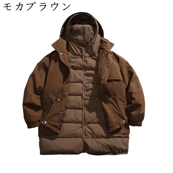 3-in-1ダウン ダウンコート レディース メンズ 冬服 日系 ヴィンテージ 無地 カジュアル フード付き ゆったり おしゃれ 防風性_2