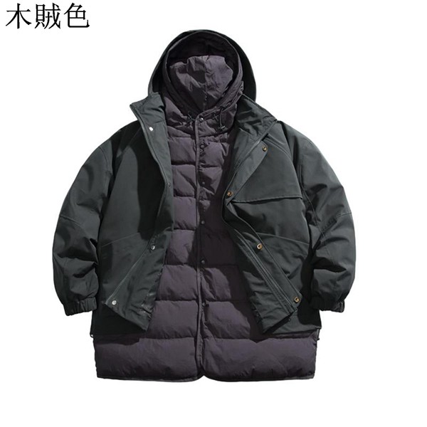 3-in-1ダウン ダウンコート レディース メンズ 冬服 日系 ヴィンテージ 無地 カジュアル フード付き ゆったり おしゃれ 防風性_3