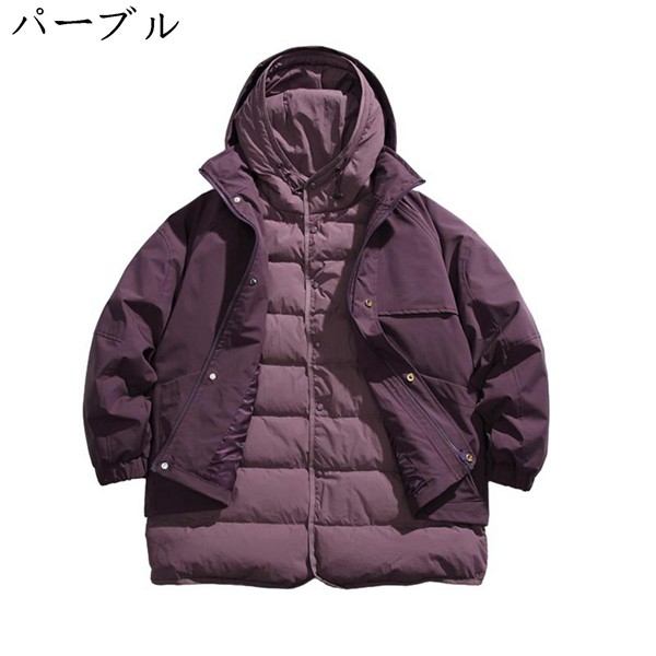 3-in-1ダウン ダウンコート レディース メンズ 冬服 日系 ヴィンテージ 無地 カジュアル フード付き ゆったり おしゃれ 防風性_4