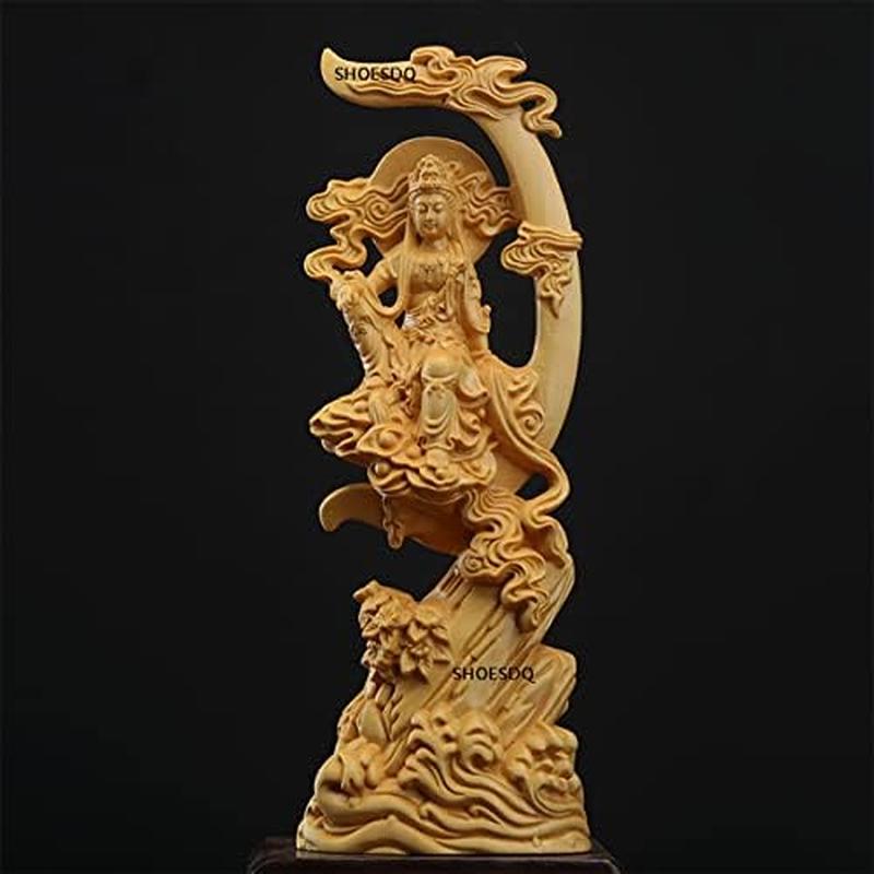 木彫り 仏像 菩薩像 水月観音 木彫り観音様 ツゲ製高級木彫り 仏教美術