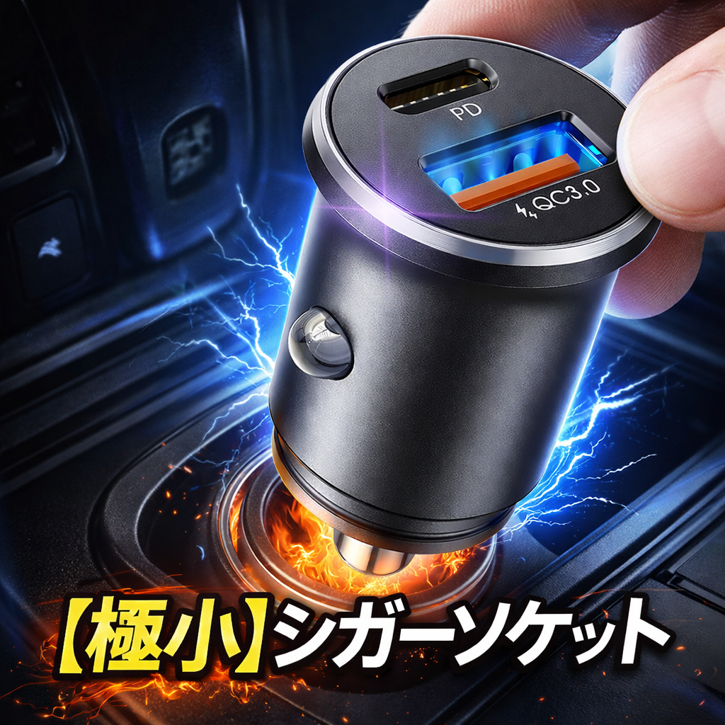 ガーソケット USB PD 36W 急速充電 超小型 カーチャージャー 車 充電器 iPhone17 Android 2ポート Type-C & Type-A 12V-24V トラック 1年保証 | 