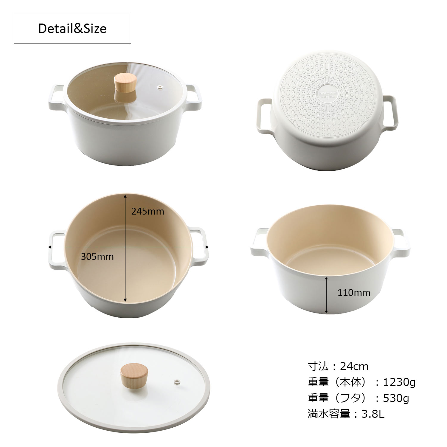 FIKA キャセロール 両手鍋 蓋付き 24cm セラミック IH ガス コンロ