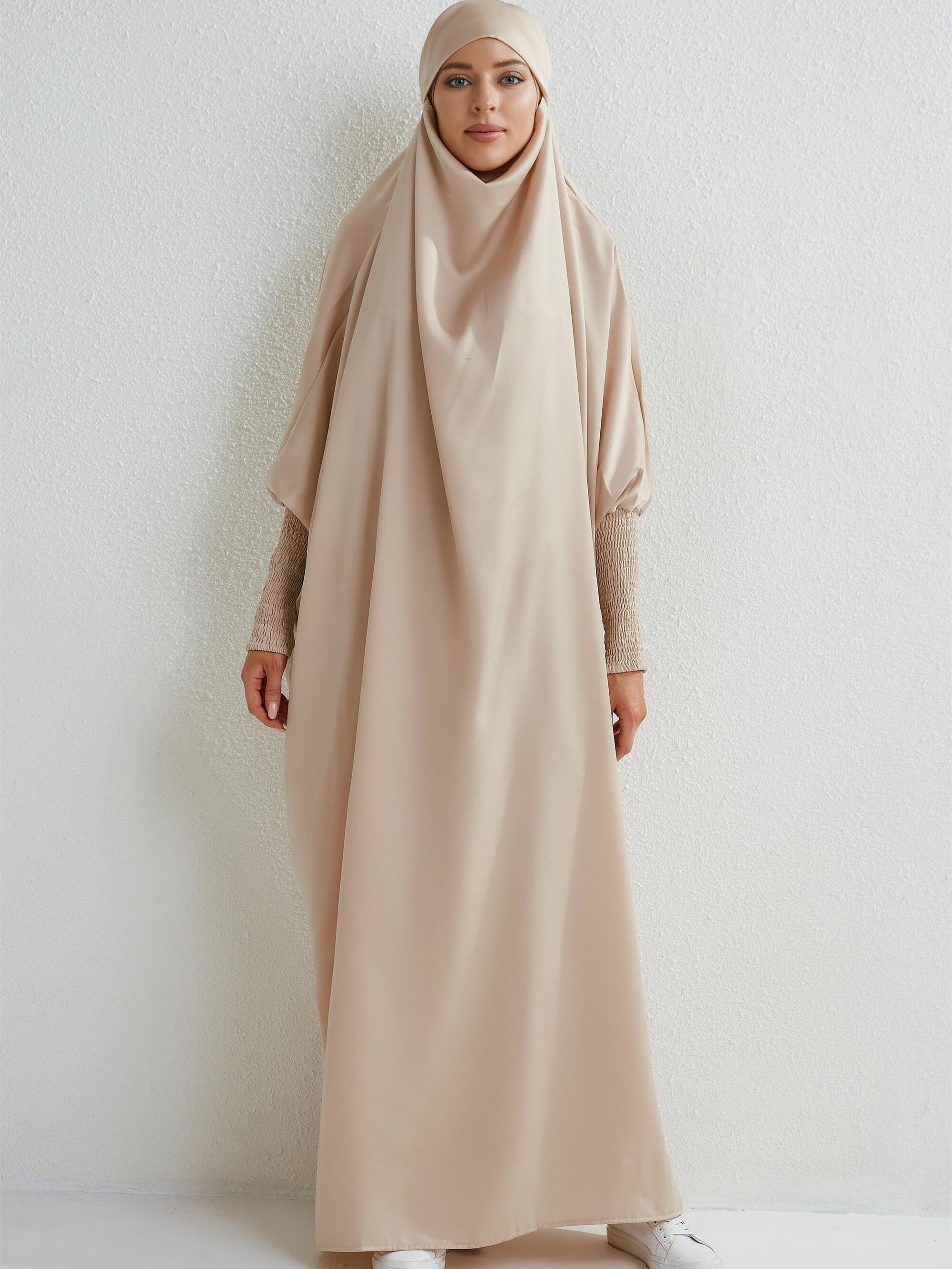 ラマダンのための一枚の礼拝服、控えめなフルレングスのドレスとヒジャブ付き、女性用の服｜filmy-st｜02