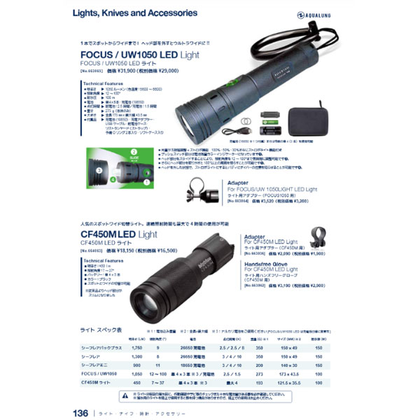 水中ライト FOCUS/UW1050 フォーカス/UW1050 ダイビング アクアラング 3段階の光量調整＆ストロボ機能 電池残量カラー表示 無段階照射