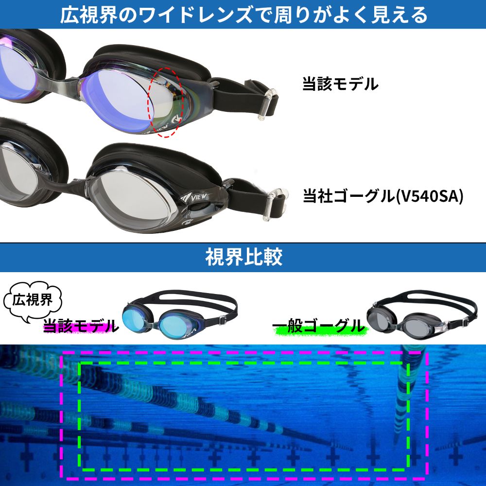 VIEW スイミングゴーグル V630SAM ミラータイプ 広い視界のワイドレンズ シリコン素材の優しい着け心地 | VIEW | 09