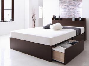 お客様組立 国産 棚・コンセント付き収納ベッド マルチラススーパースプリングマットレス付き 床板仕様 ダブル