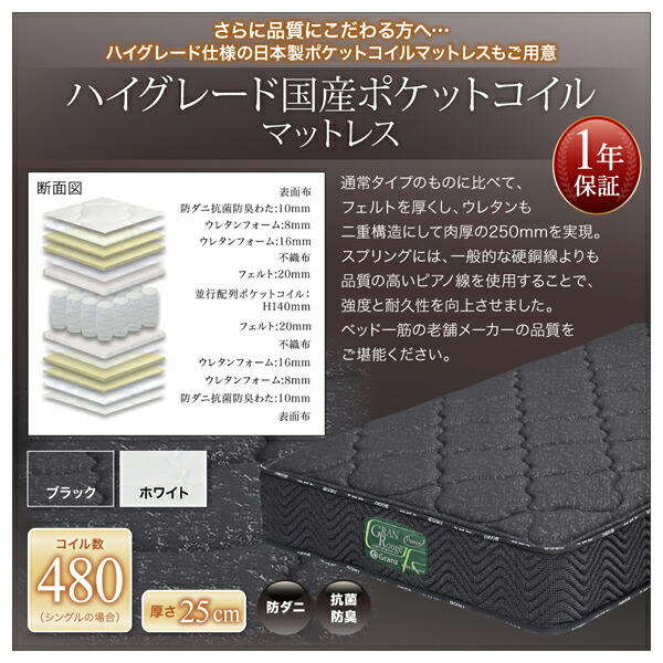 【〜6/6まで出品】 高級アルダー材ワイドサイズデザイン収納ベッド ボンネルコイルマットレス付き スリムタイプ ダブル 【M1717767374】(62790円)