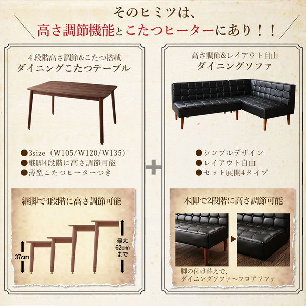 ダイニングテーブル ダイニング こたつもソファも高さ調節ヴィンテージリビングダイニングシリーズ ダイニングこたつテーブル単品 W105