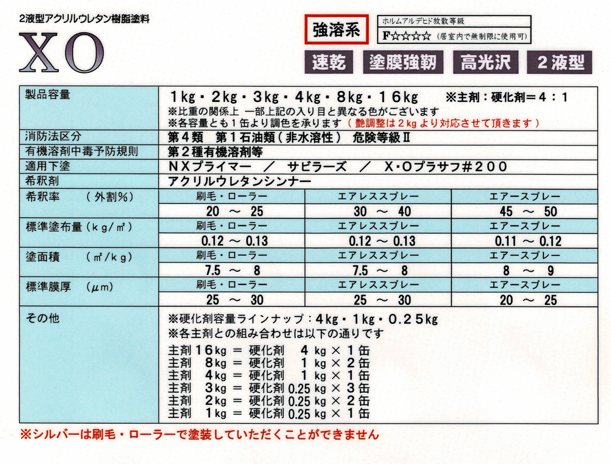 日亜ペイント X・O 白 16kg / 2液アクリルウレタン塗料( 4:1) / 重機