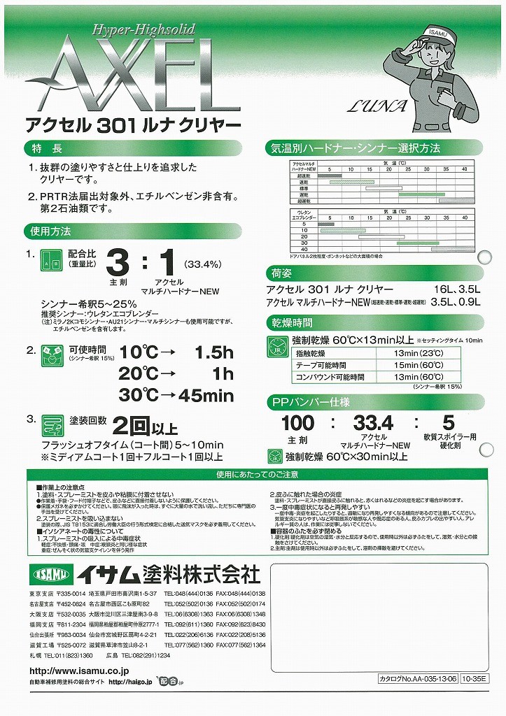 新アクセル301 ルナクリヤー 16L車両用塗料・イサム塗料
