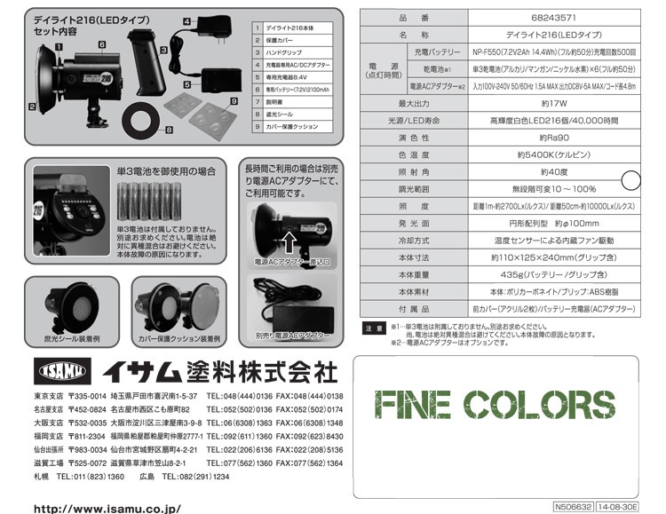 デイライト216 (LED type) 進勇商事株式会社/調色用ライト/充電式