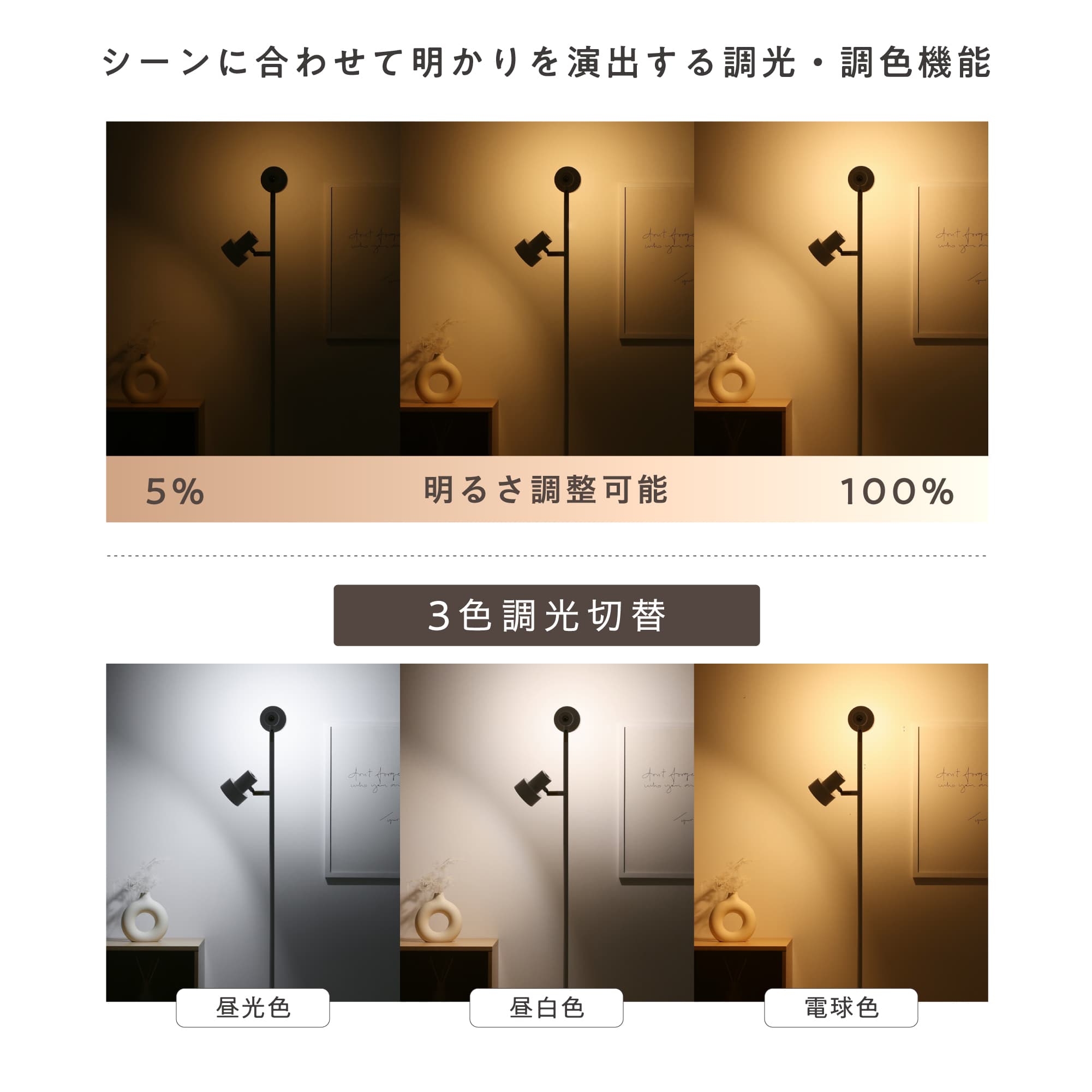 VENTOTA フロアライト リモコン付き 2灯 調光調色 スチール 個別に制御
