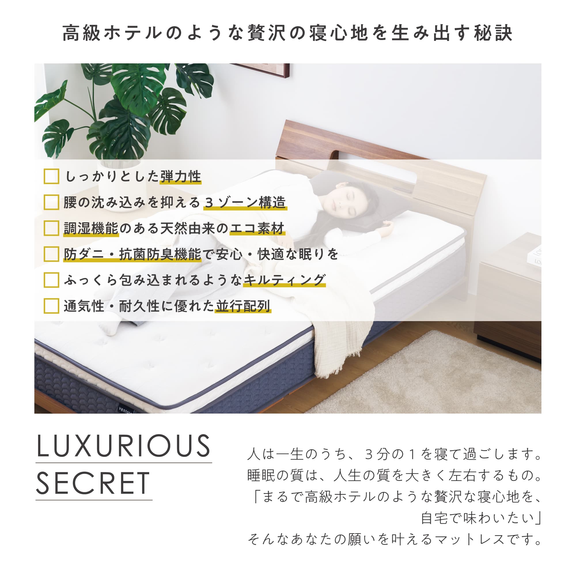 VENTOTA 【シングル】マットレス 2層 ポケットコイル 抗菌防臭防ダニ