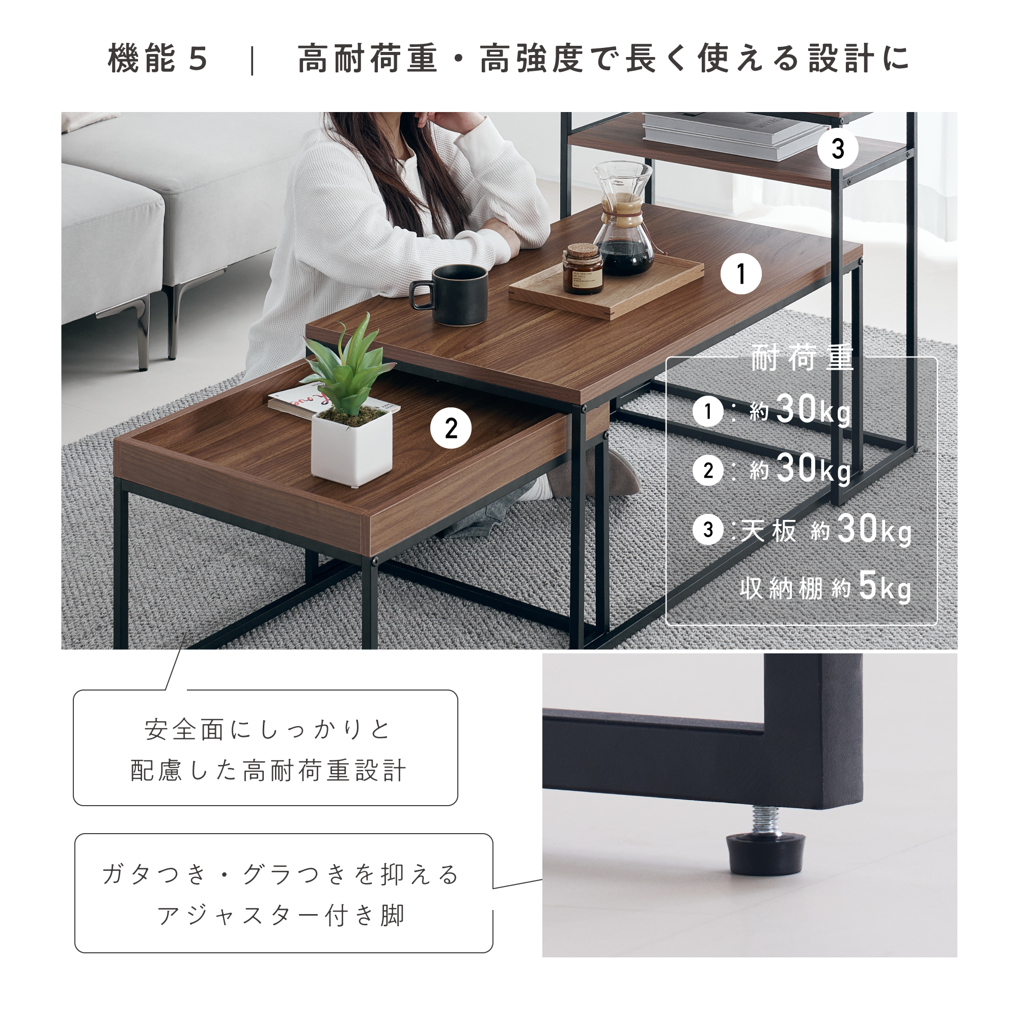 VENTOTA ネストテーブル 3点セット サイドテーブル 収納 木目調