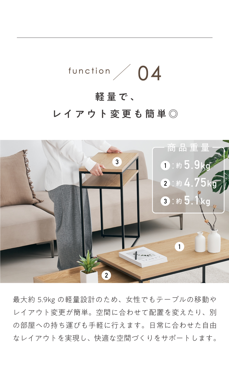 VENTOTA ネストテーブル 3点セット サイドテーブル 収納 木目調