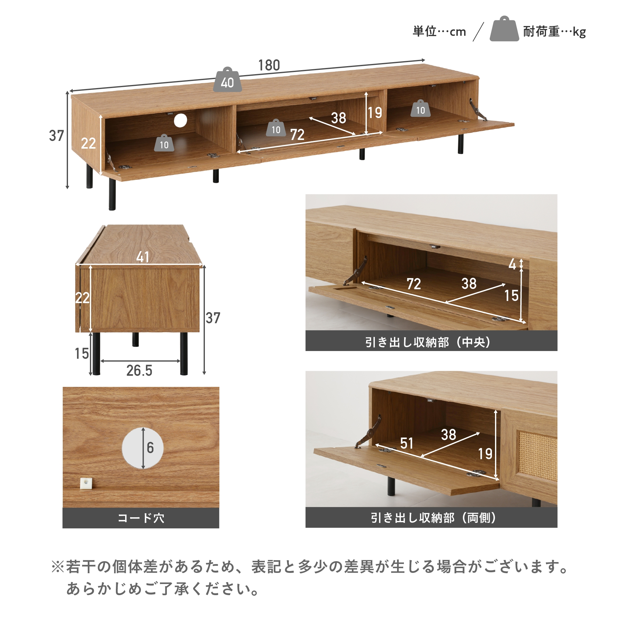 【齋藤】ウッド調モダンテレビ台 引き出し4つ VENTOTA テレビボード 幅180cm テレビ台 TVボード TV台 扉付き