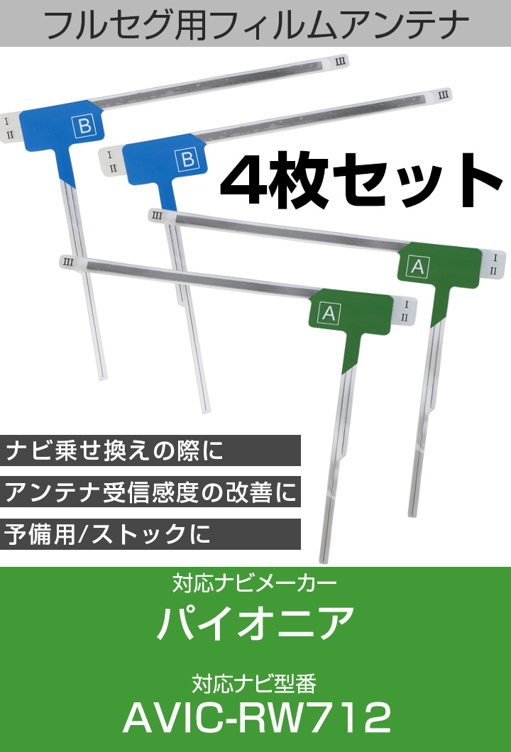 【４枚セット】  パイオニア AVIC-RW712 対応 フルセグ 地デジ フィルムアンテナ 車載アンテナ 乗せ換え ナビ交換 目立ちにくい｜finepartsjapan｜02