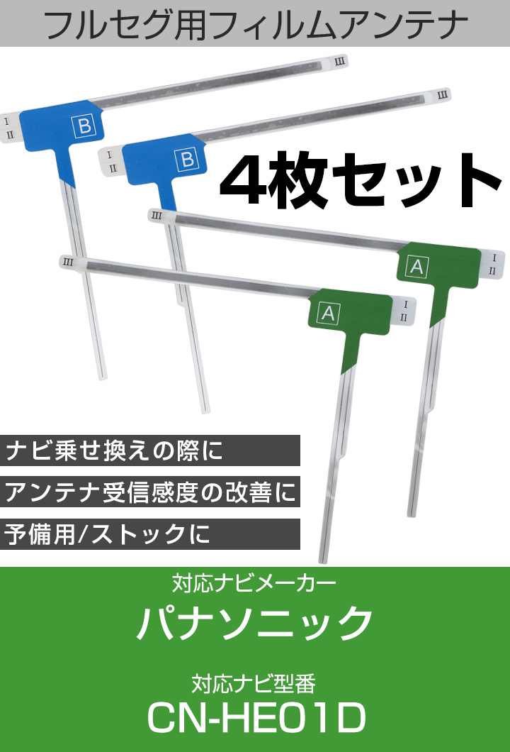 【４枚セット】  パナソニック CN-HE01D 対応 フルセグ 地デジ フィルムアンテナ 車載アンテナ 乗せ換え ナビ交換 目立ちにくい｜finepartsjapan｜02