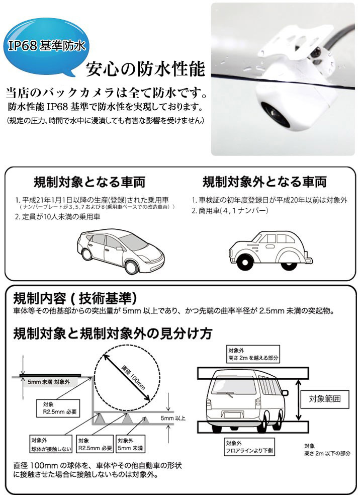 イクリプス AVN-HS01F  対応 防水 小型 バックカメラ 変換ケーブル付き バック連動 車載カメラ リアカメラ 車用カメラ 12V 角型 広角 IP68｜finepartsjapan｜07