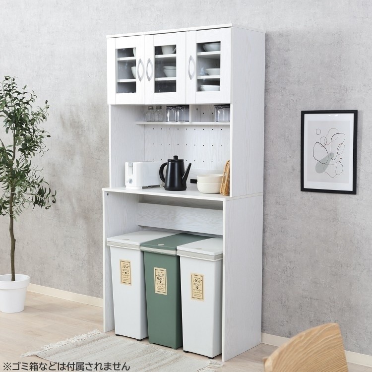 ゴミ箱上 キッチンボード ワイド ハイタイプ 幅88.5cm レンジ台 食器棚