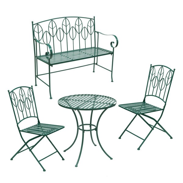 割引プラン アイアン製 ガーデンテーブル 4点セット チェア2脚 ベンチ ラウンド テーブル カフェ風 テラス ガーデン ベランダ バルコニー ガーデニング アウトドア 送料無料