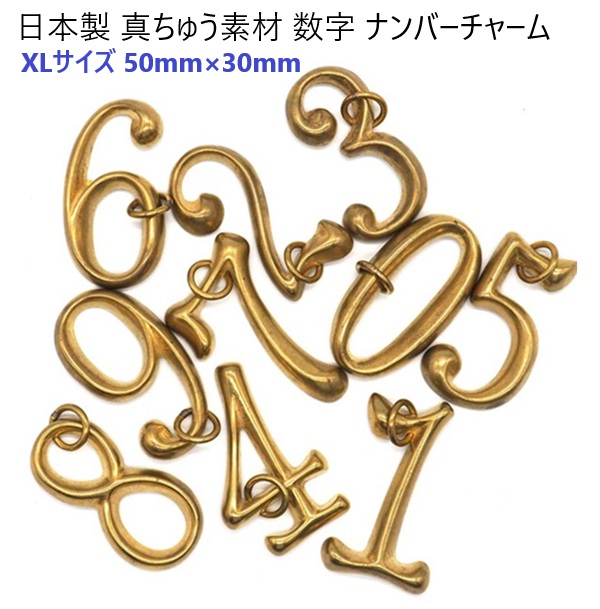 日本製 XLサイズ 数字 チャーム 真ちゅう製 約50mm(全長) : 首輪と