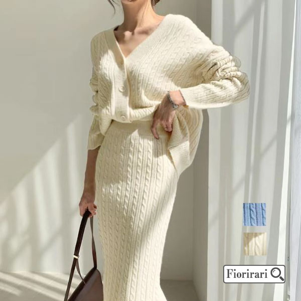 セットアップ レディース ニット 秋冬 韓国風 Vネック ニット