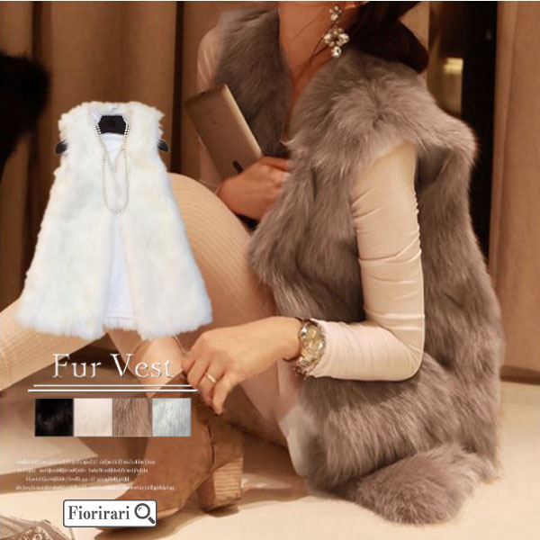 新品未使用品　ellie ロング　ジレ　ファーベスト　アイボリー ファー ベスト レディース ジレ エコファーベスト 韓国風ベスト