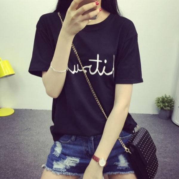 ロゴ Tシャツ レディース  シンプル ロゴプリント カットソー 英字 白 黒 夏 トップス ゆるT...