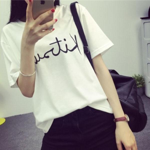 ロゴ Tシャツ レディース  シンプル ロゴプリント カットソー 英字 白 黒 夏 トップス ゆるT...