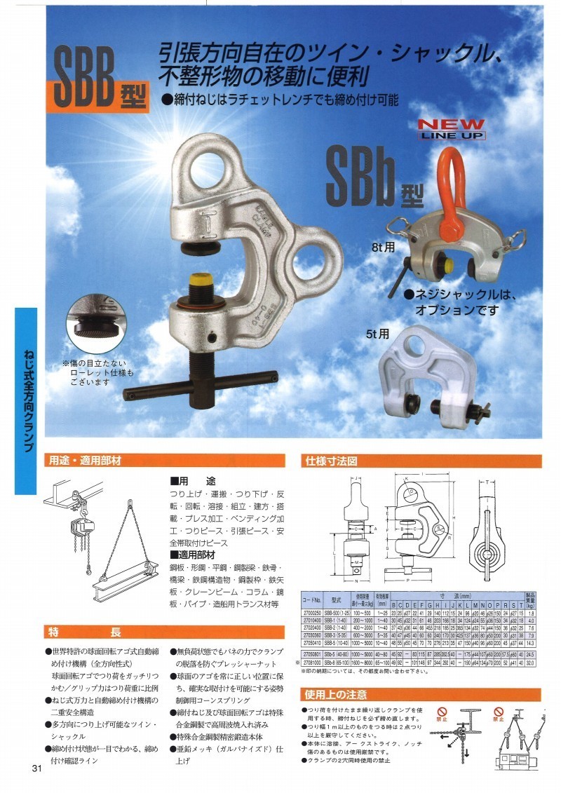 イーグルクランプ ねじ式全方向クランプ SBB-1 使用荷重(最小-最大 Kg