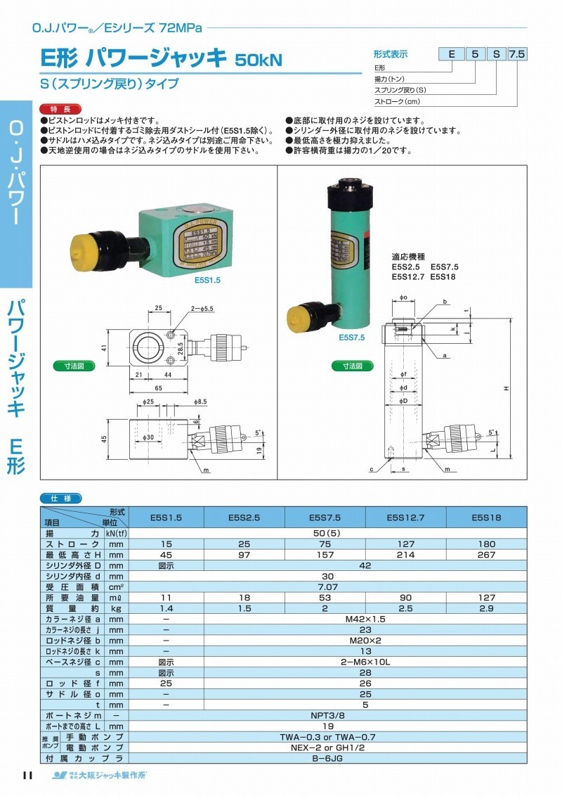 大人気の大阪ジャッキ製作所 Ｅ形パワージャッキ E5S1.5 物流、運搬用