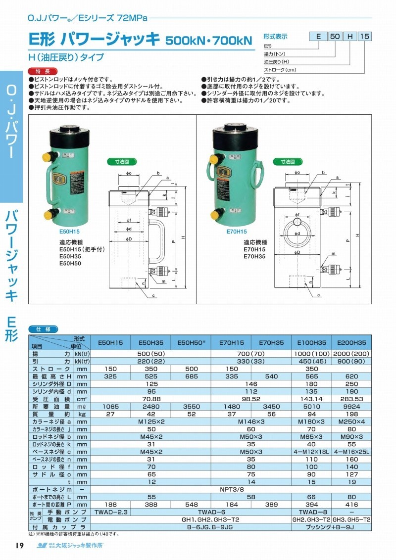 100%正規品大阪ジャッキ製作所 Ｅ形パワージャッキ E200H35 物流、運搬用