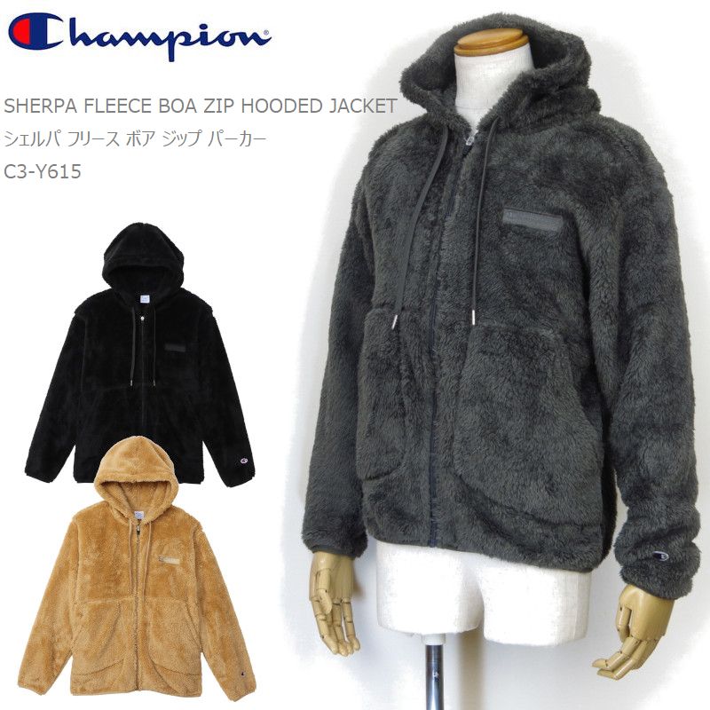 チャンピオン フリース パーカー Champion シェルパフリース ボア ジップ フーデッド ジャケット メンズ レディース C3-Y615  キャンプ キャンプウェア