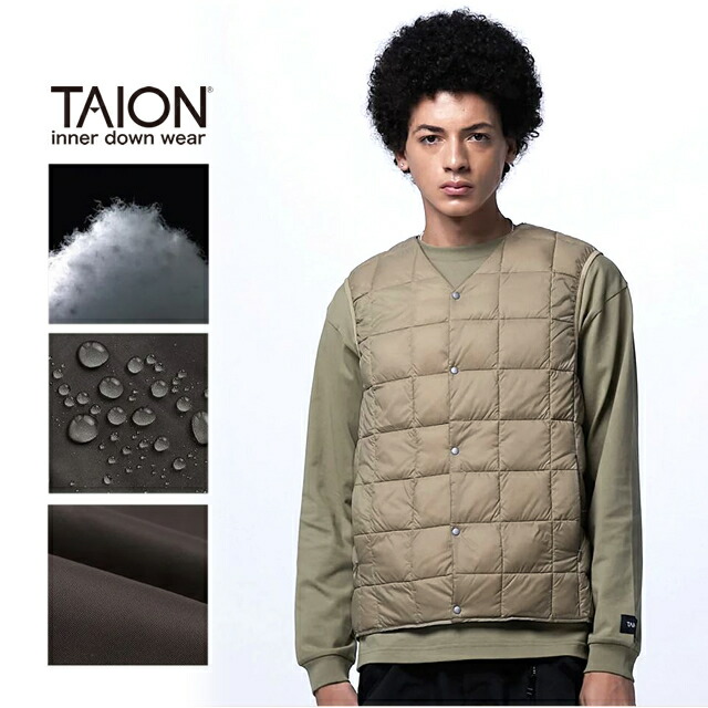 インナー ダウン ベスト TAION-001 TAION V NECK DOWN VEST タイオン Vネック ダウン ベスト 前あき キャンプ アウトドア高品質 リーズナブル 800FLP