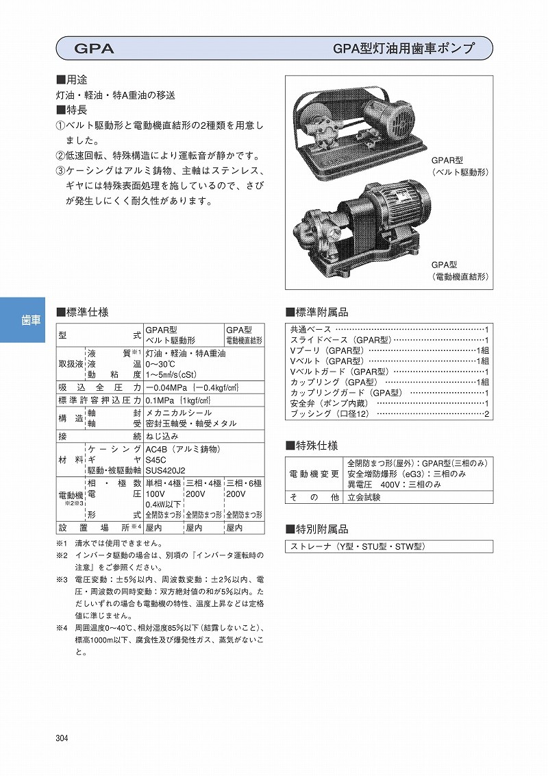 エバラポンプ 灯油ギヤポンプ GPA型 15GPA5.2A/15GPA6.2A 200V