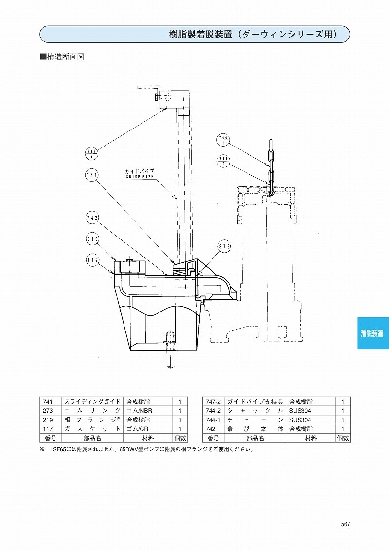 エバラ ダーウィンシリーズ用 樹脂製着脱装置 LSF65 65mm用 : ebara