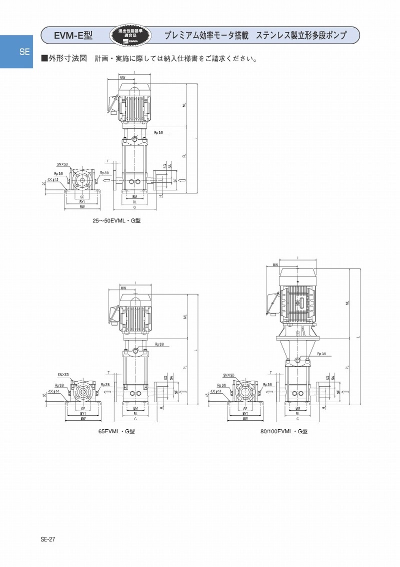 エバラ ステンレス製立形多段ポンプ ( 25EVMS2352.2 ) (株)荏原製作所 (メーカー取寄)