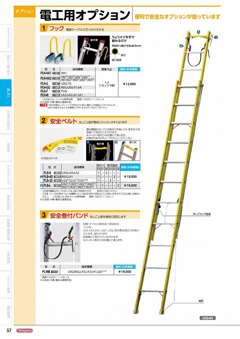 超激得 長谷川工業 電工用オプション 安全ベルト PLB-8 USG・LA3/2用